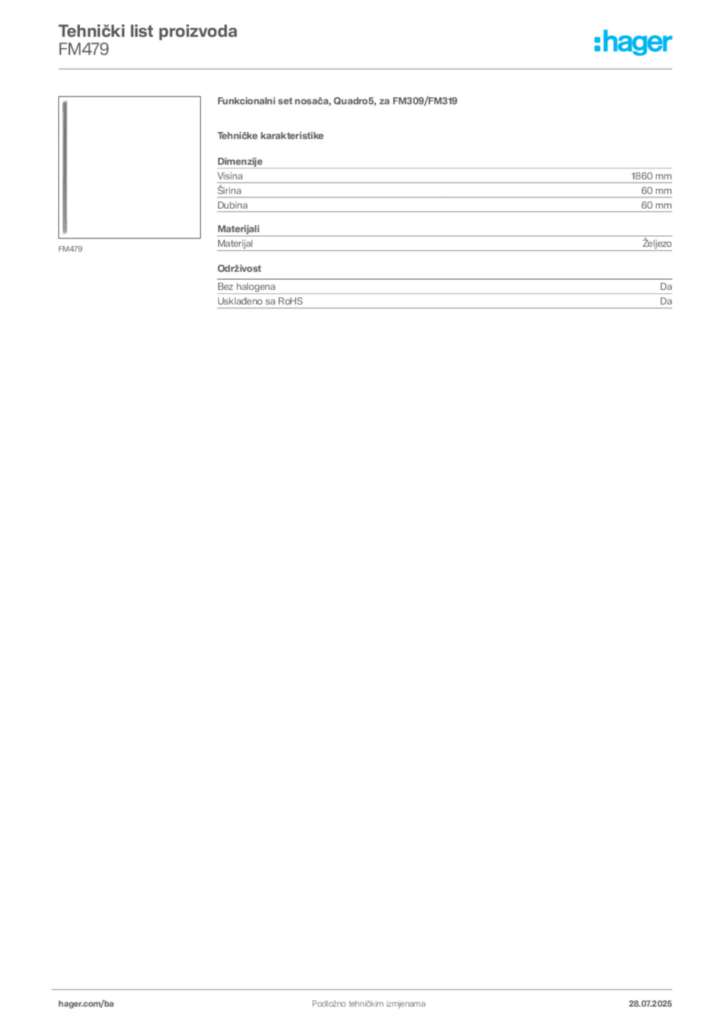 Slika Hager Product data sheet FM479  | Hager