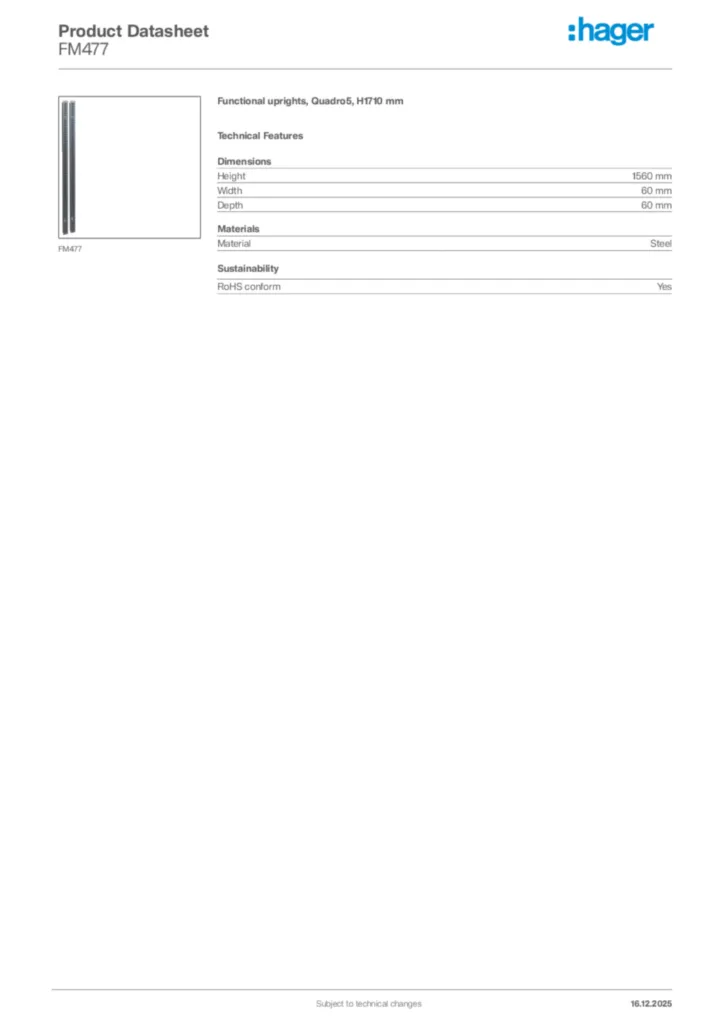 Image Hager Product data sheet FM477  | Hager Africa