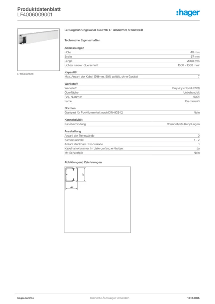 Bild Hager Produktdatenblatt LF4006009001 | Hager Deutschland