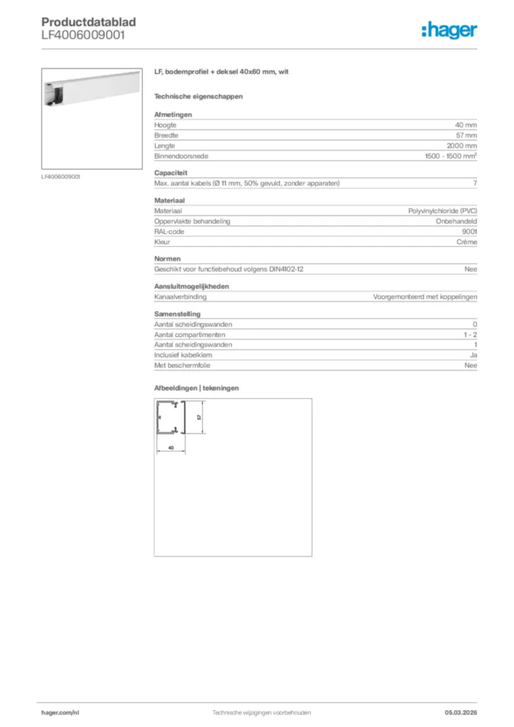 Afbeelding Hager Productdatablad LF4006009001 | Hager Nederland