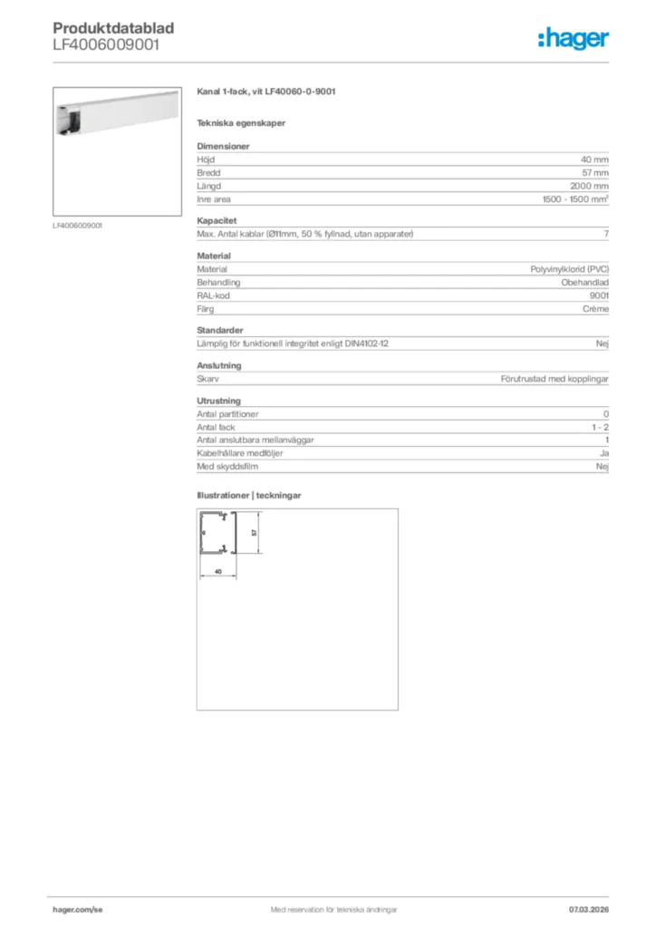 Bild Hager Produktdatablad LF4006009001 | Hager Sverige