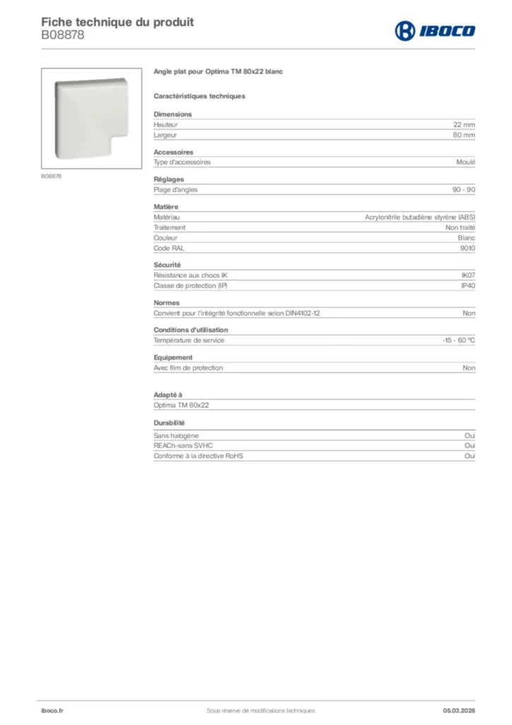 Image Iboco Fiche technique du produit B08878 | Hager France