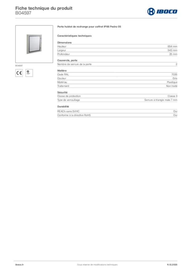 Image Iboco Fiche technique du produit B04597 | Hager France