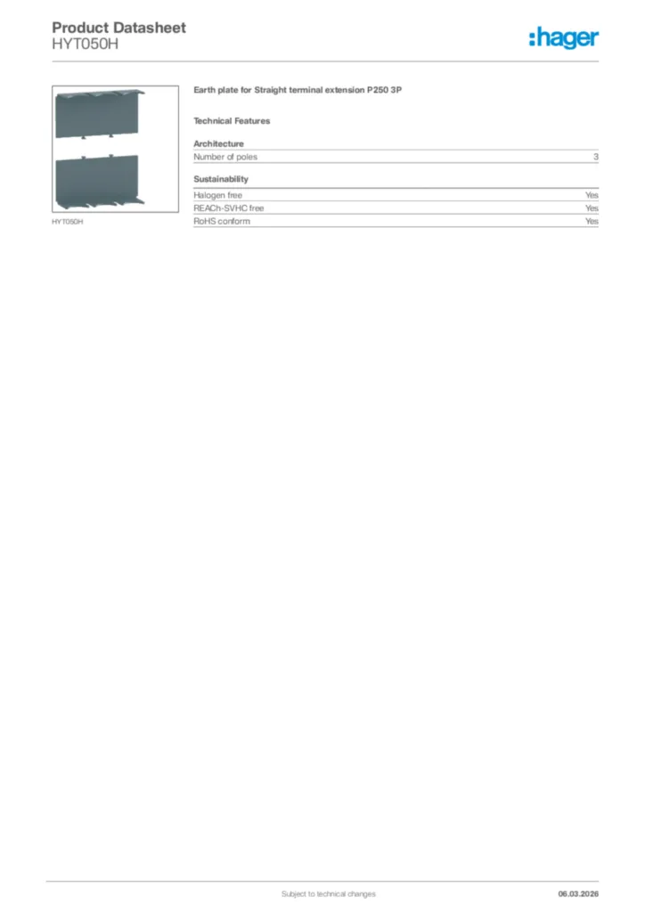 Image Hager Product data sheet HYT050H  | Hager Africa
