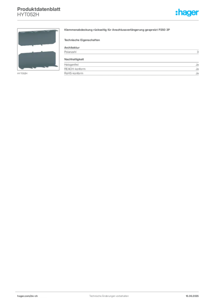 Bild Hager Produktdatenblatt HYT052H | Hager Schweiz