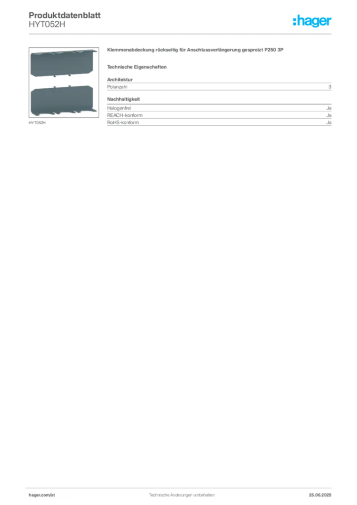 Bild Hager Produktdatenblatt HYT052H | Hager Deutschland