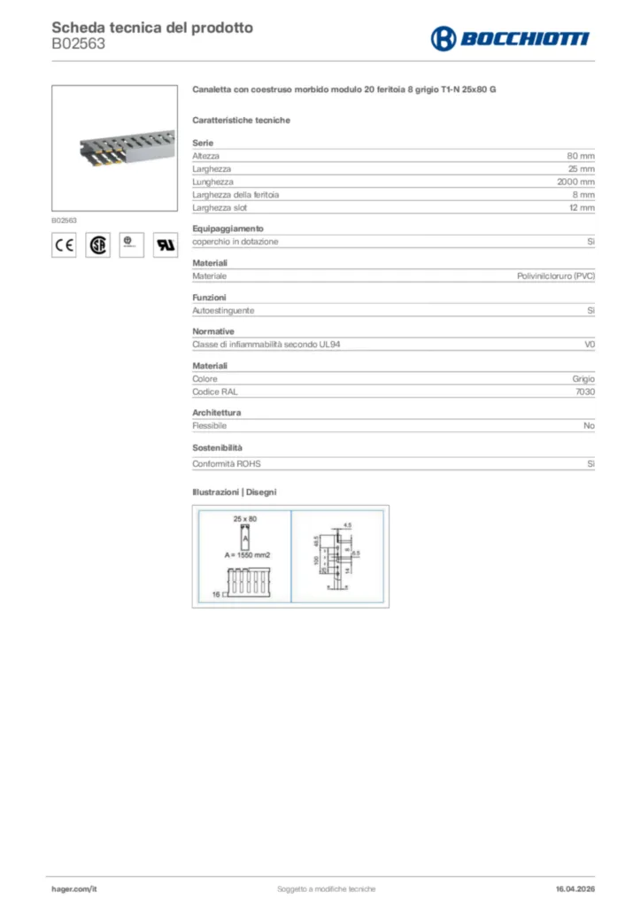 Immagine Bocchiotti Scheda tecnica del prodotto B02563 | Hager Italia