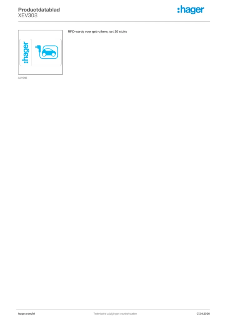 Afbeelding Hager Productdatablad XEV308 | Hager Nederland