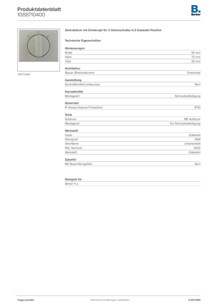 Berker Produktdatenblatt 1088710400