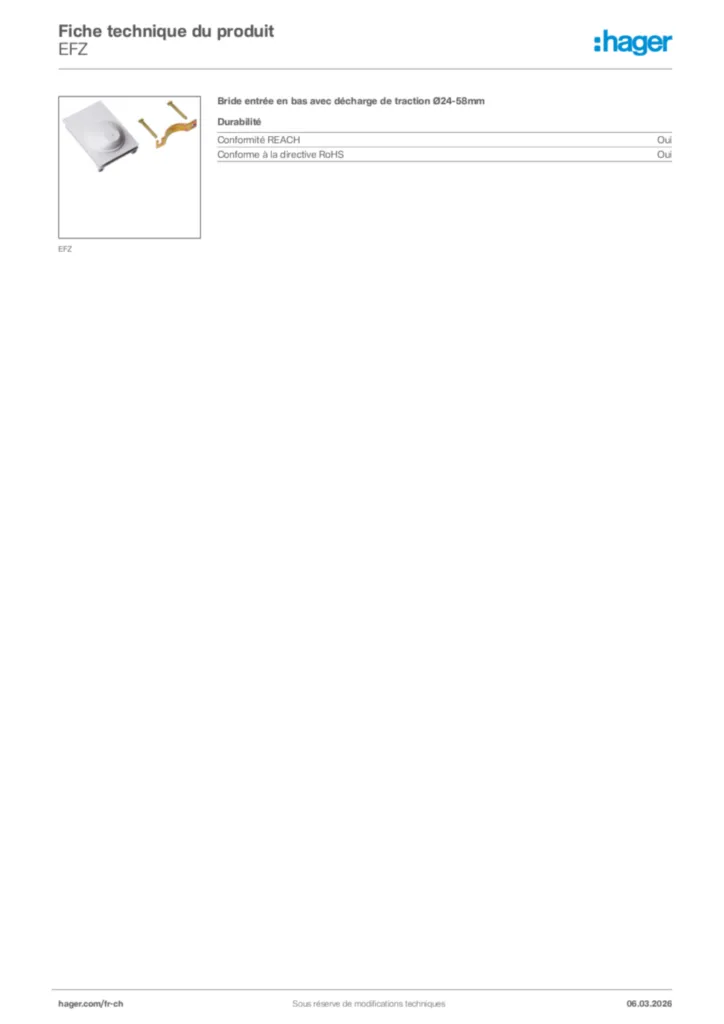 Image Hager Fiche technique du produit EFZ | Hager Suisse