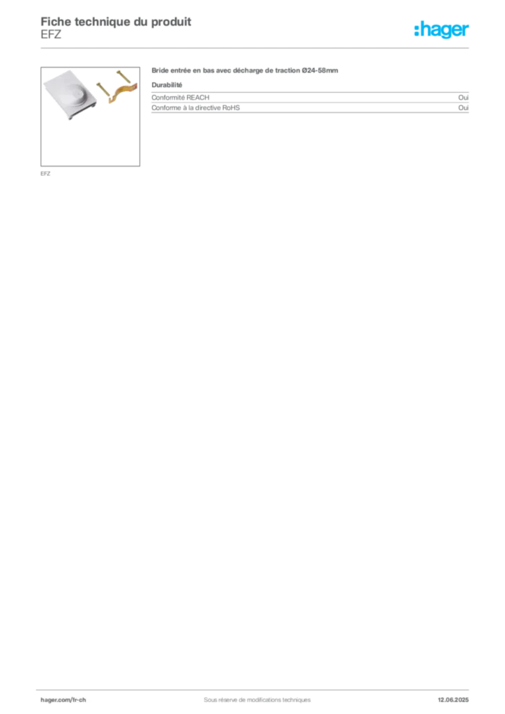 Image Hager Fiche technique du produit EFZ | Hager Suisse