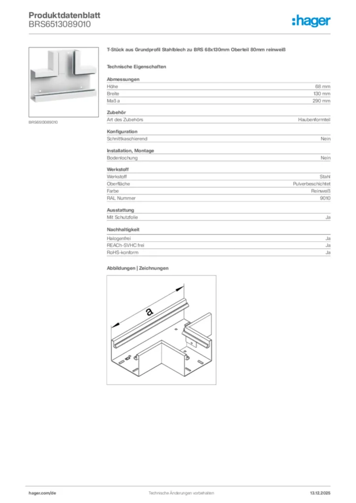 Bild Hager Produktdatenblatt BRS6513089010 | Hager Deutschland