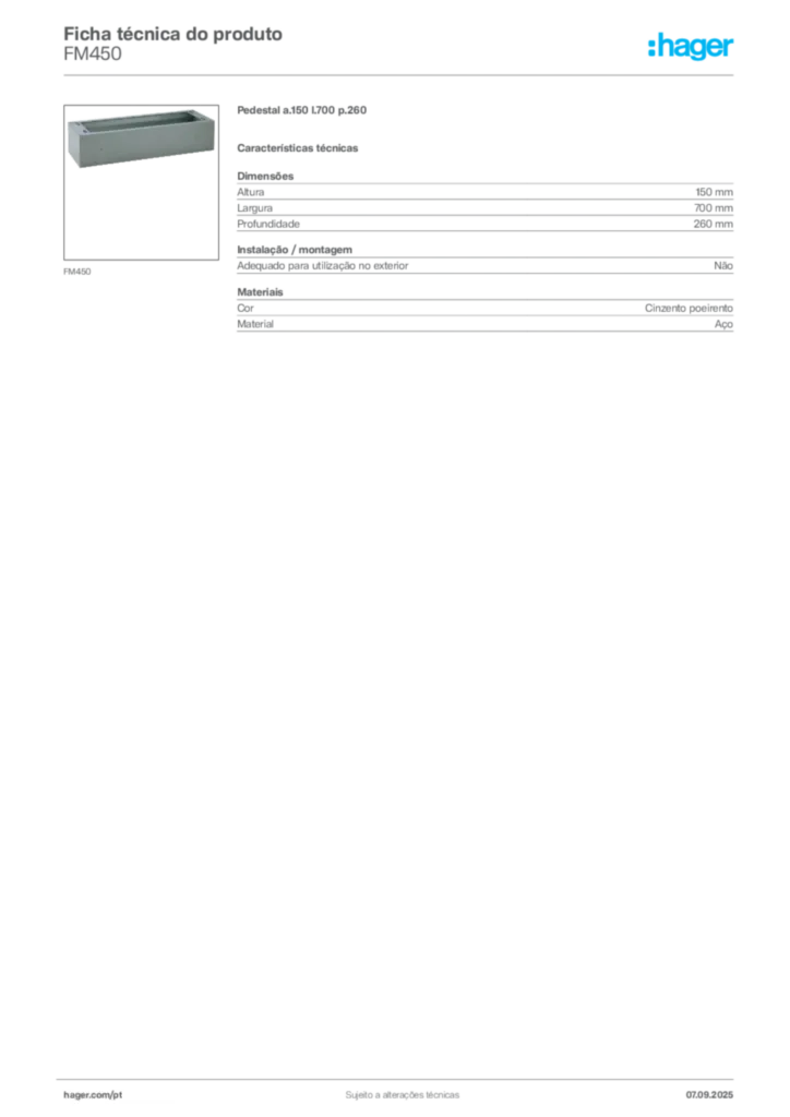 Imagem Hager Ficha técnica do produto FM450 | Hager Portugal