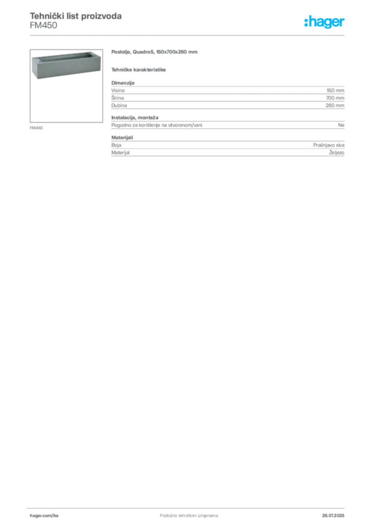 Slika Hager Product data sheet FM450  | Hager