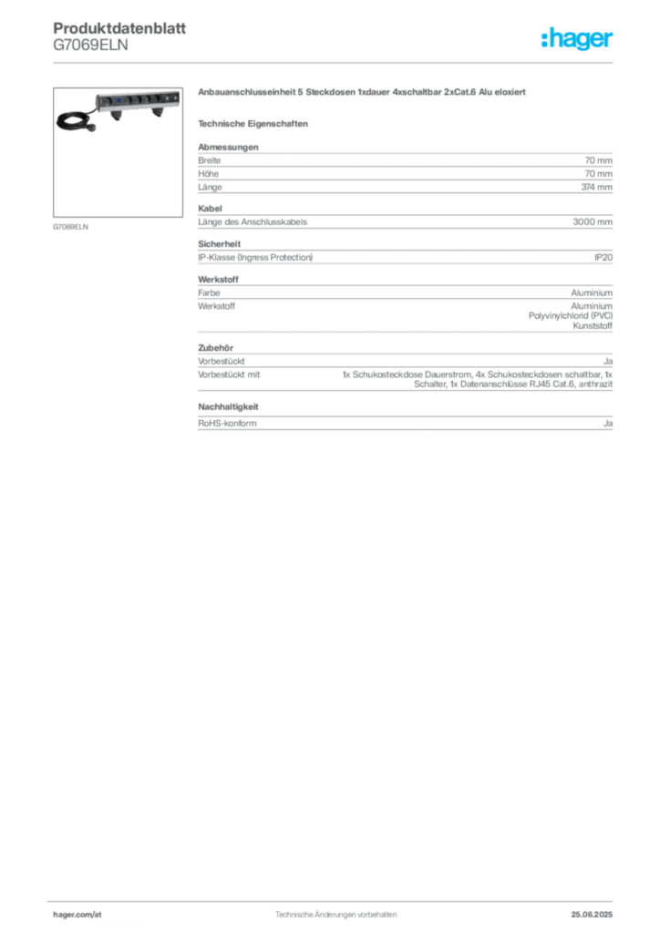 Bild Hager Produktdatenblatt G7069ELN | Hager Deutschland