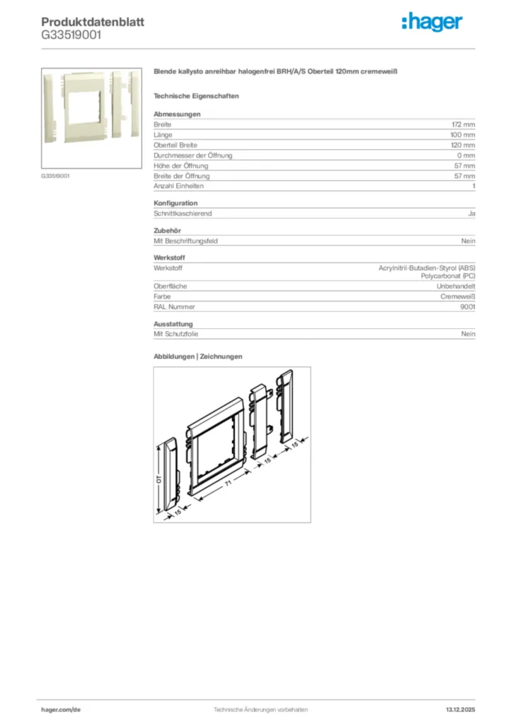 Bild Hager Produktdatenblatt G33519001 | Hager Deutschland