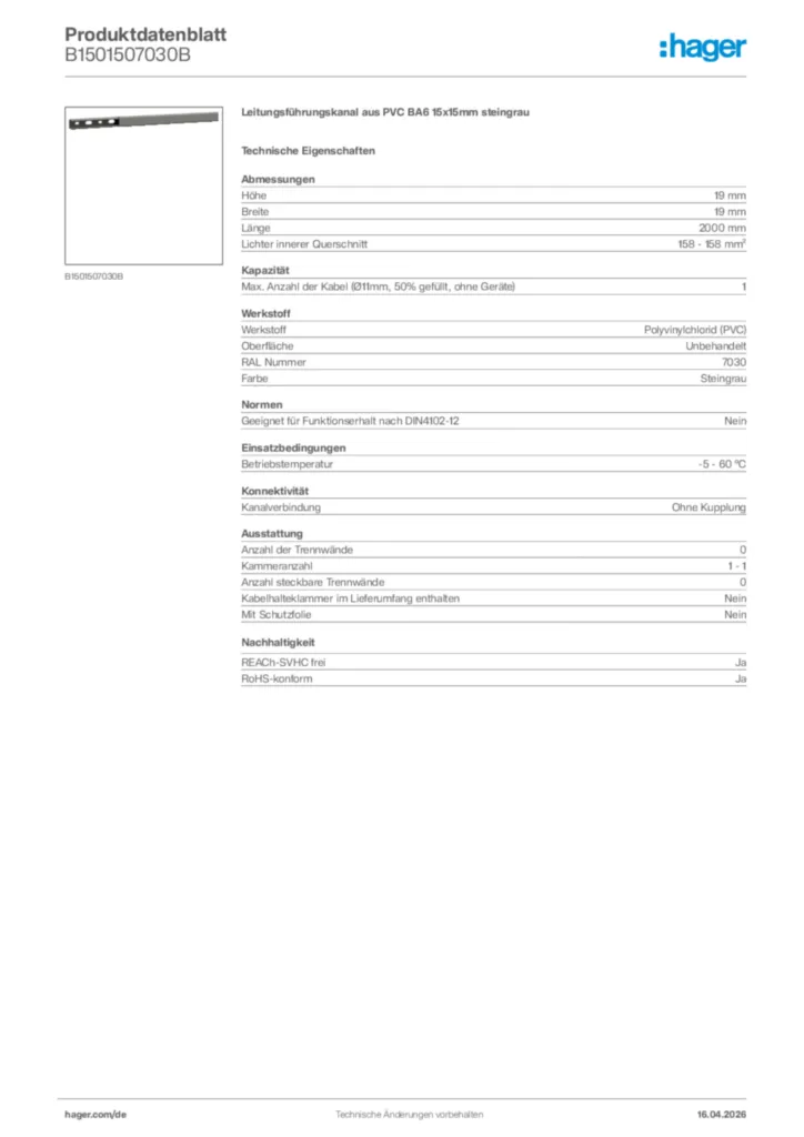 Bild Hager Produktdatenblatt B1501507030B | Hager Deutschland