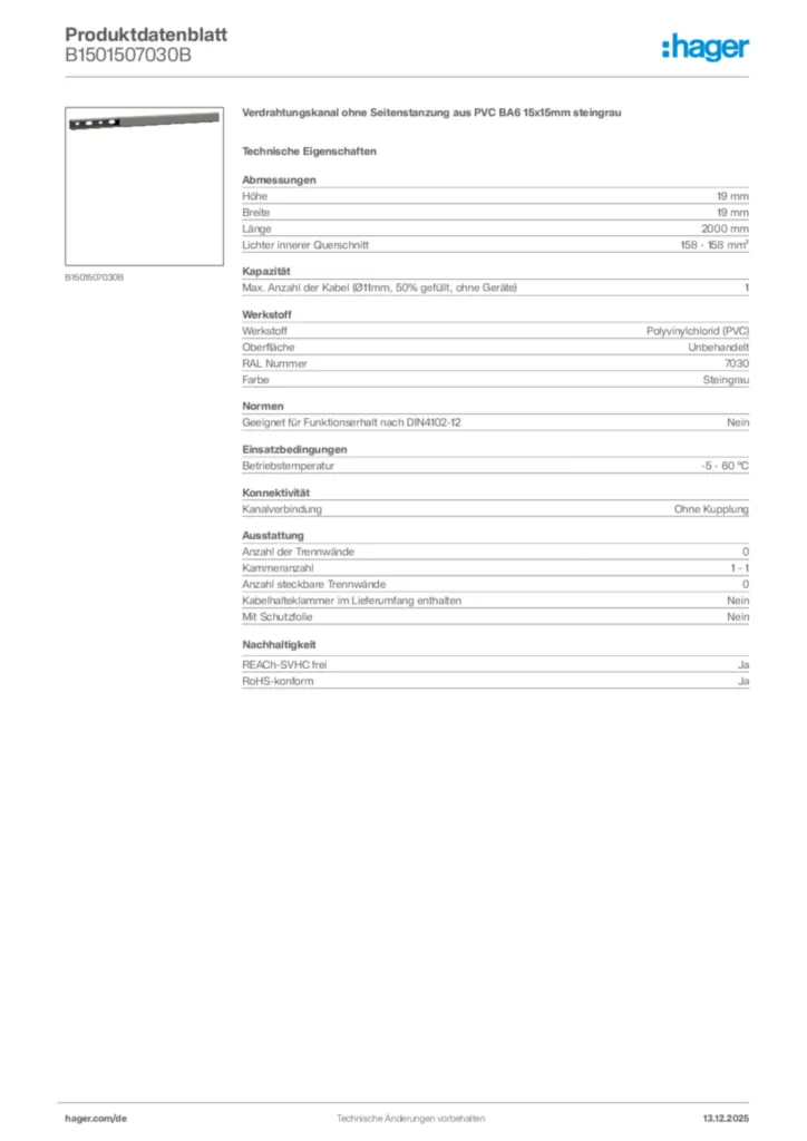 Bild Hager Produktdatenblatt B1501507030B | Hager Deutschland
