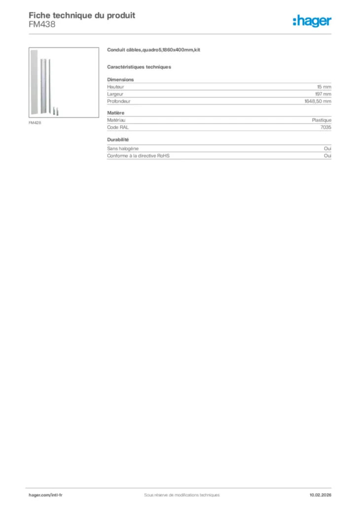 Image Hager Fiche technique du produit FM438 | Hager Afrique
