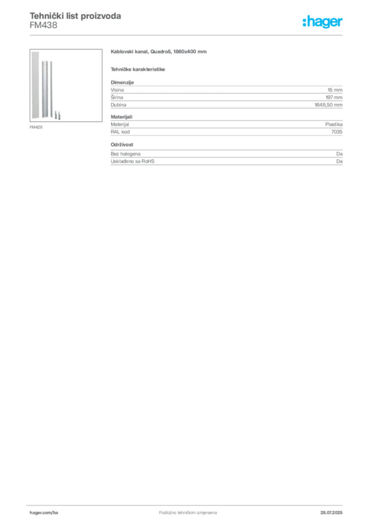 Slika Hager Product data sheet FM438  | Hager