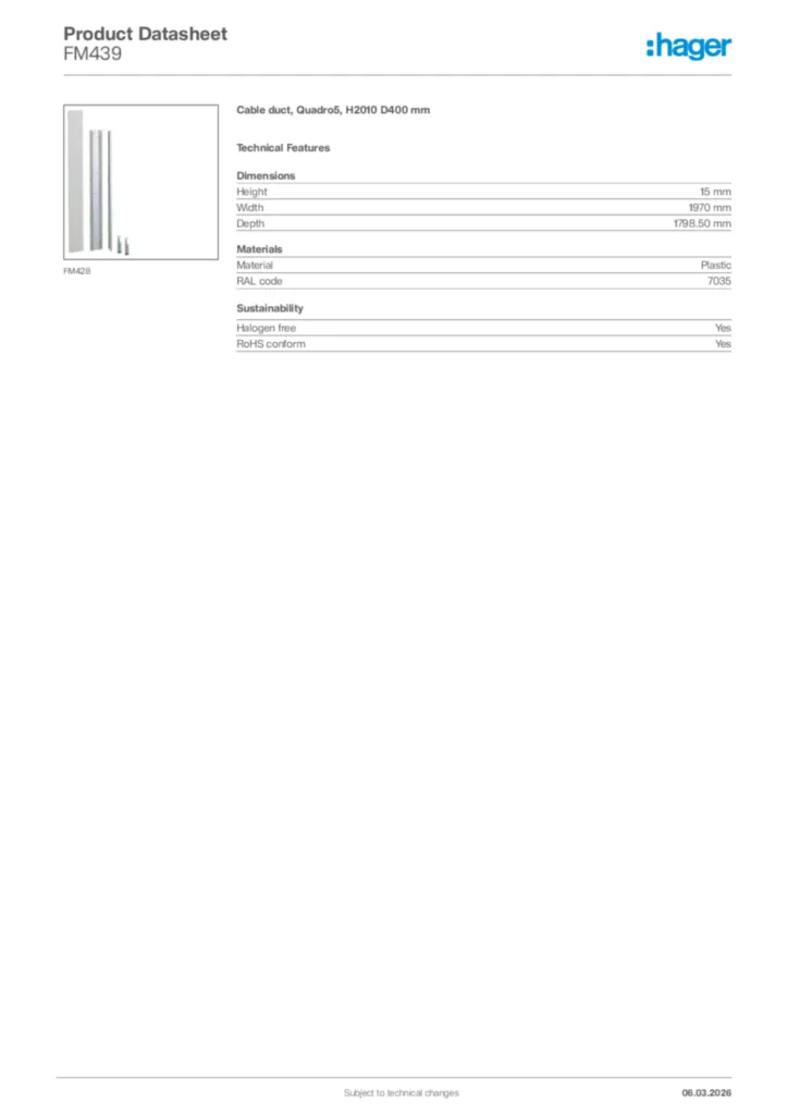 Image Hager Product data sheet FM439  | Hager Africa