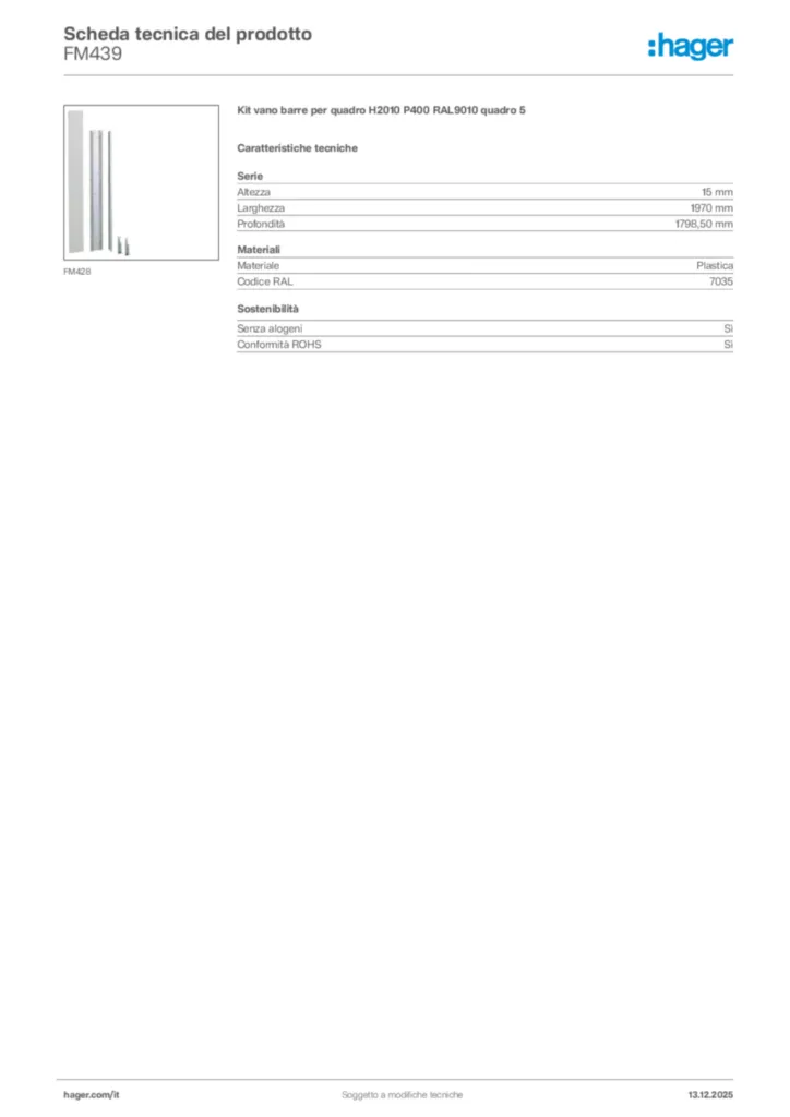 Immagine Hager Scheda tecnica del prodotto FM439 | Hager Italia