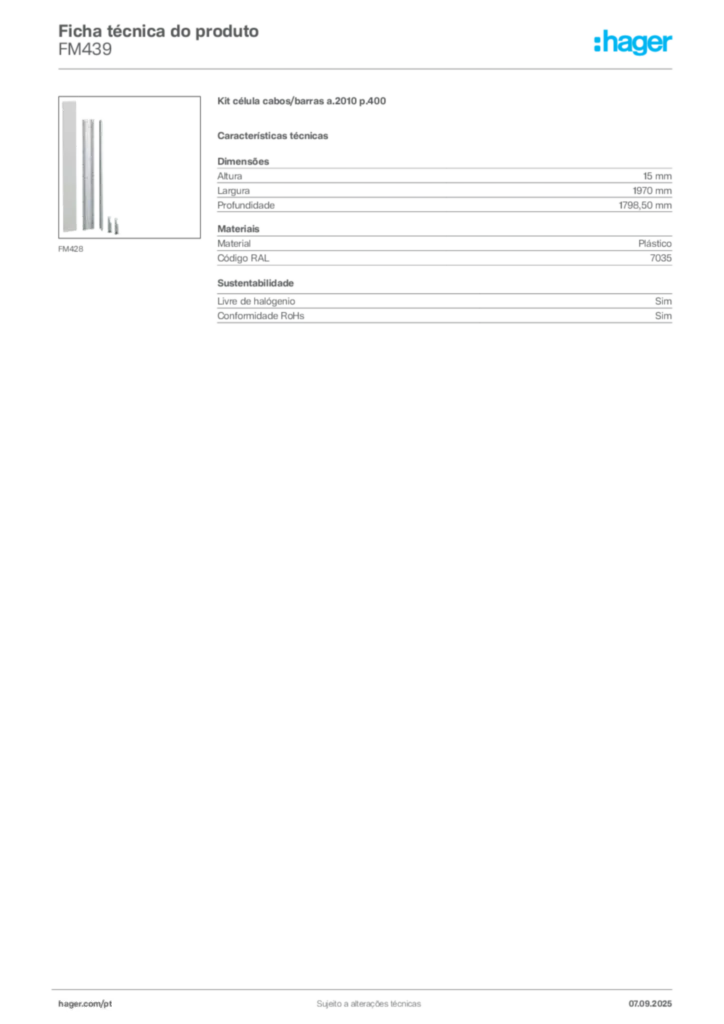 Imagem Hager Ficha técnica do produto FM439 | Hager Portugal