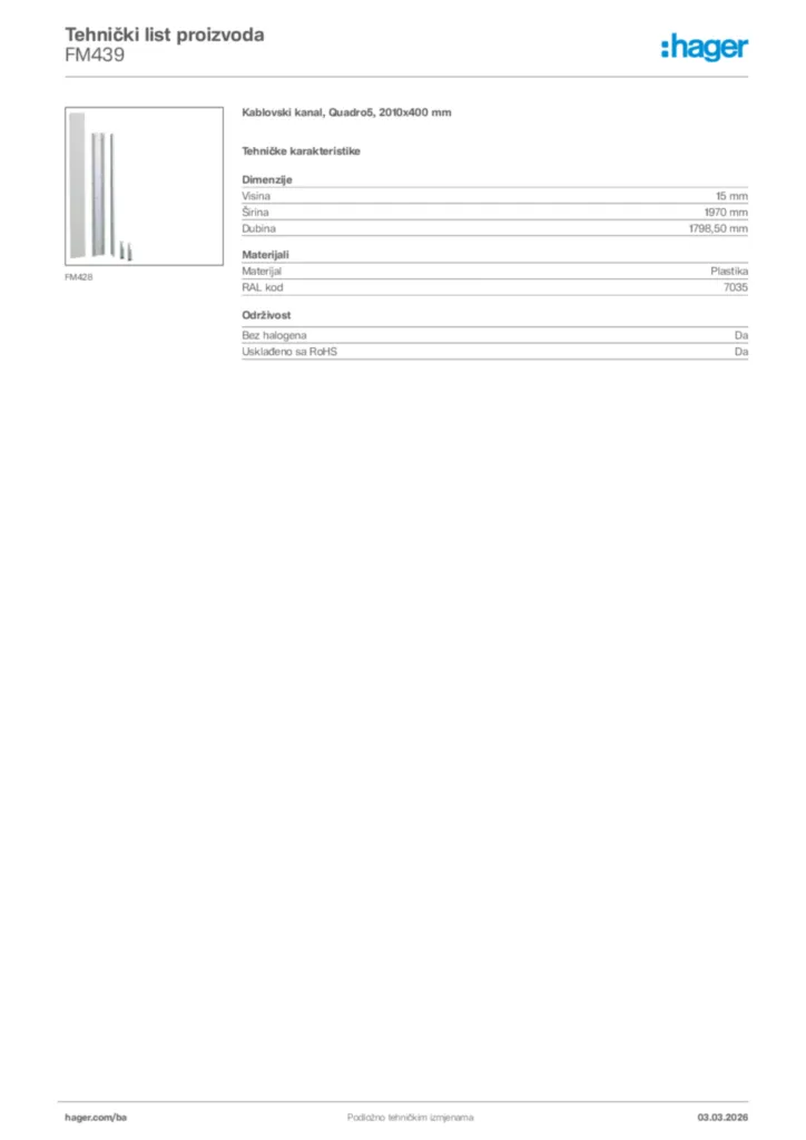 Slika Hager Tehnički list proizvoda FM439  | Hager