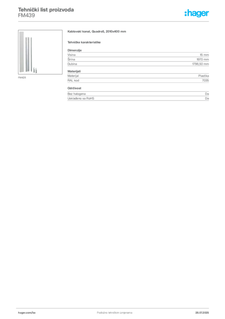 Slika Hager Product data sheet FM439  | Hager