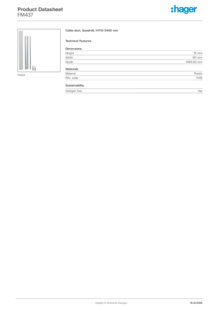 Image Hager Product data sheet FM437  | Hager Africa