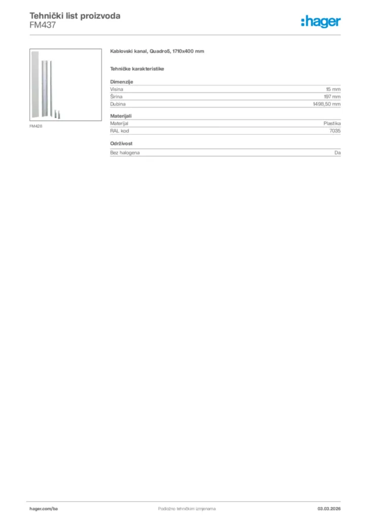 Slika Hager Tehnički list proizvoda FM437  | Hager