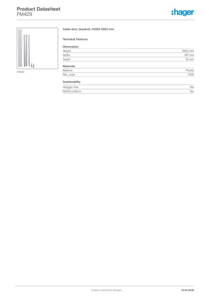 Image Hager Product data sheet FM429  | Hager Africa