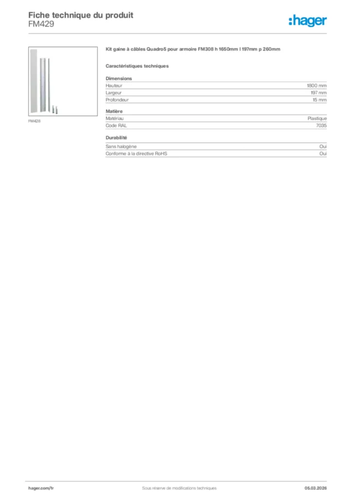 Image Hager Fiche technique du produit FM429 | Hager France