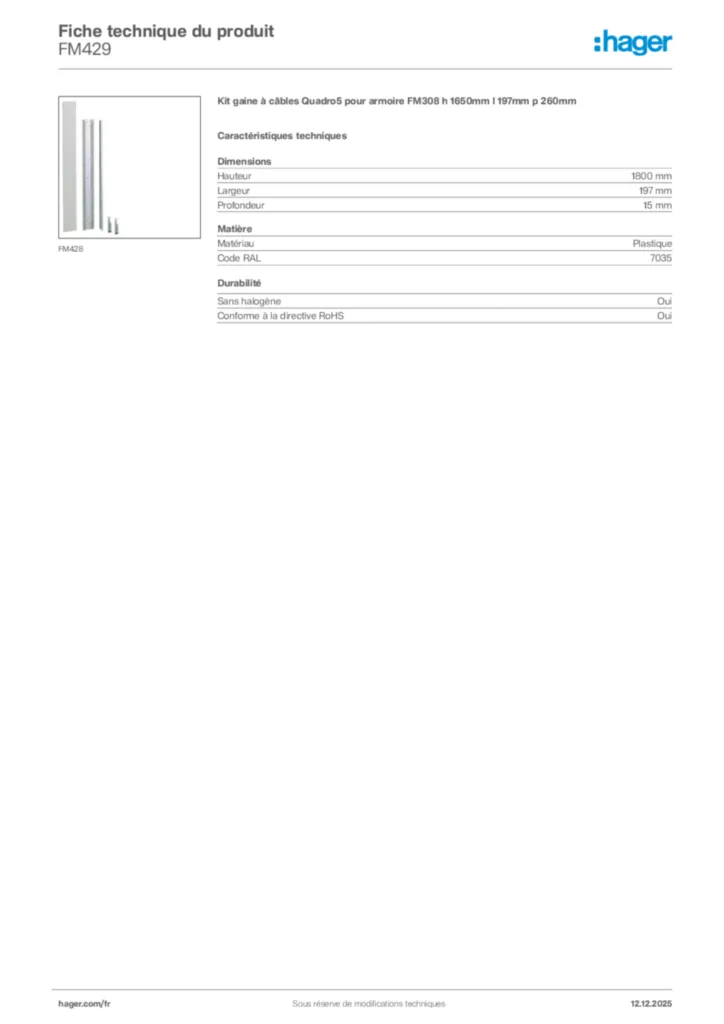 Image Hager Fiche technique du produit FM429 | Hager France