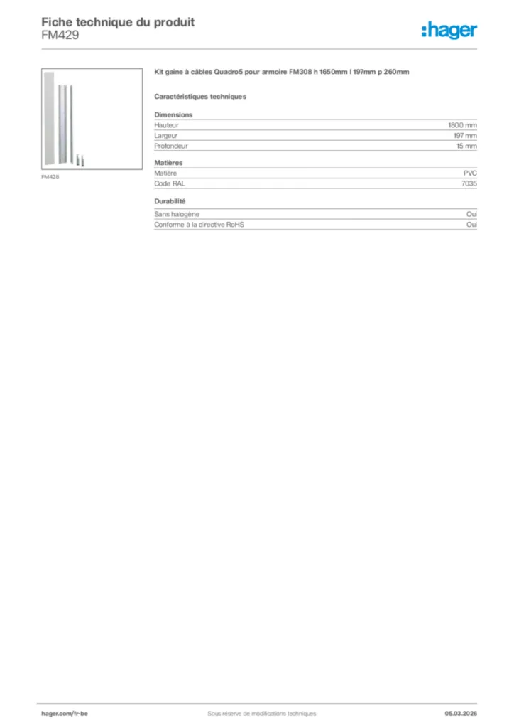 Image Hager Fiche technique du produit FM429 | Hager Belgique