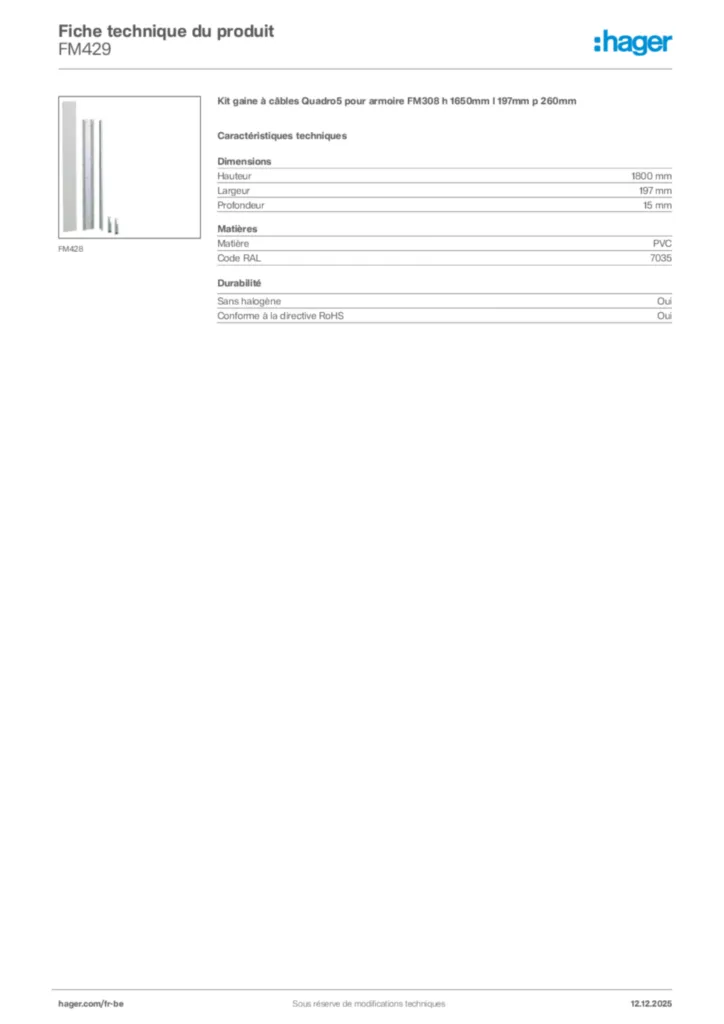 Image Hager Fiche technique du produit FM429 | Hager Belgique
