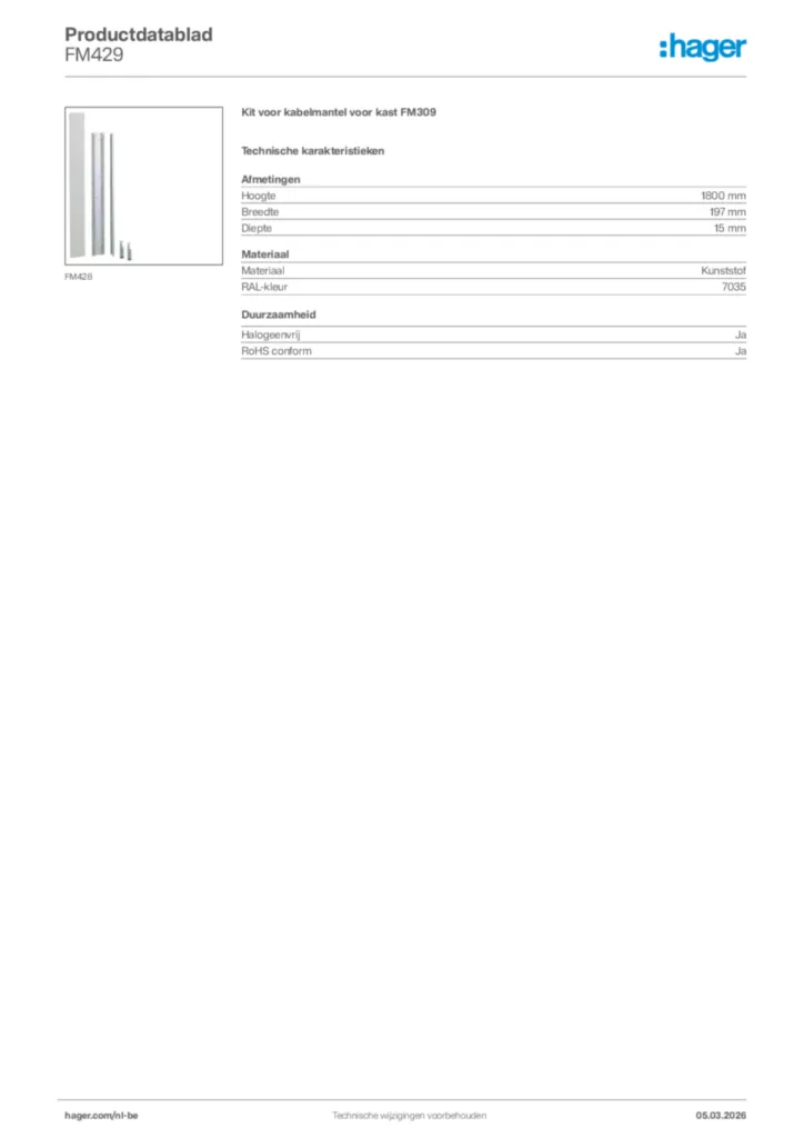 Afbeelding Hager Productdatablad FM429 | Hager Belgium