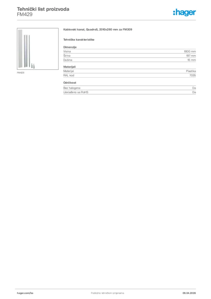 Slika Hager Tehnički list proizvoda FM429  | Hager