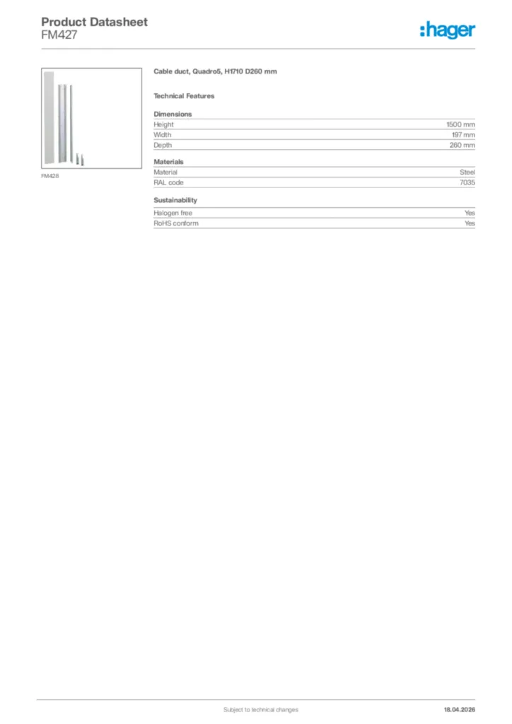 Image Hager Product data sheet FM427  | Hager Africa