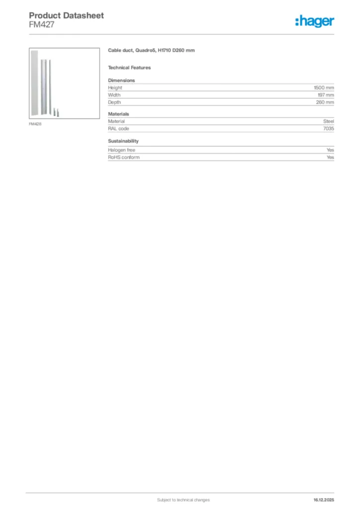 Image Hager Product data sheet FM427  | Hager Africa