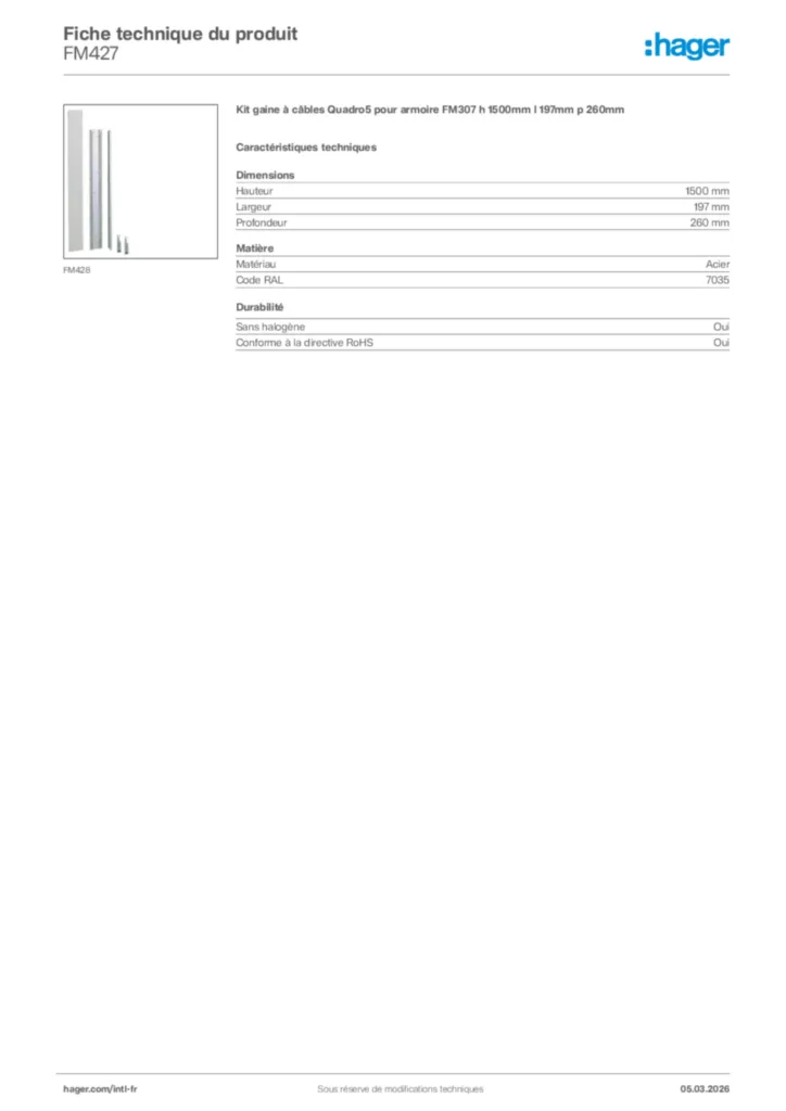 Image Hager Fiche technique du produit FM427 | Hager Afrique