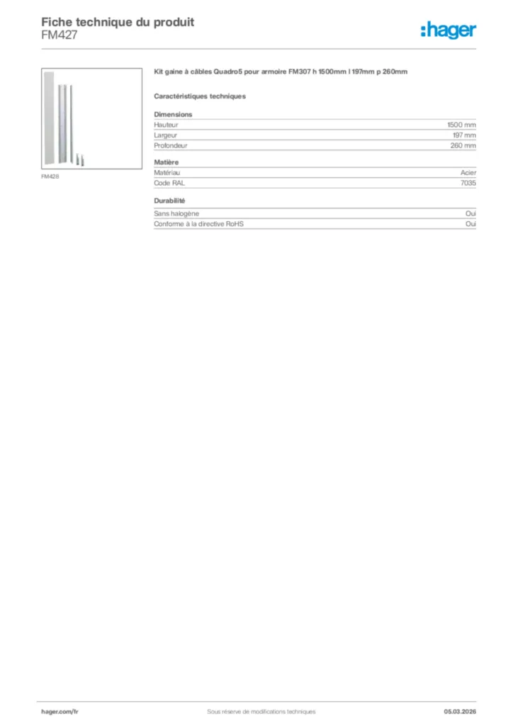 Image Hager Fiche technique du produit FM427 | Hager France