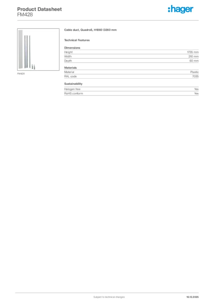 Image Hager Product data sheet FM428  | Hager Africa