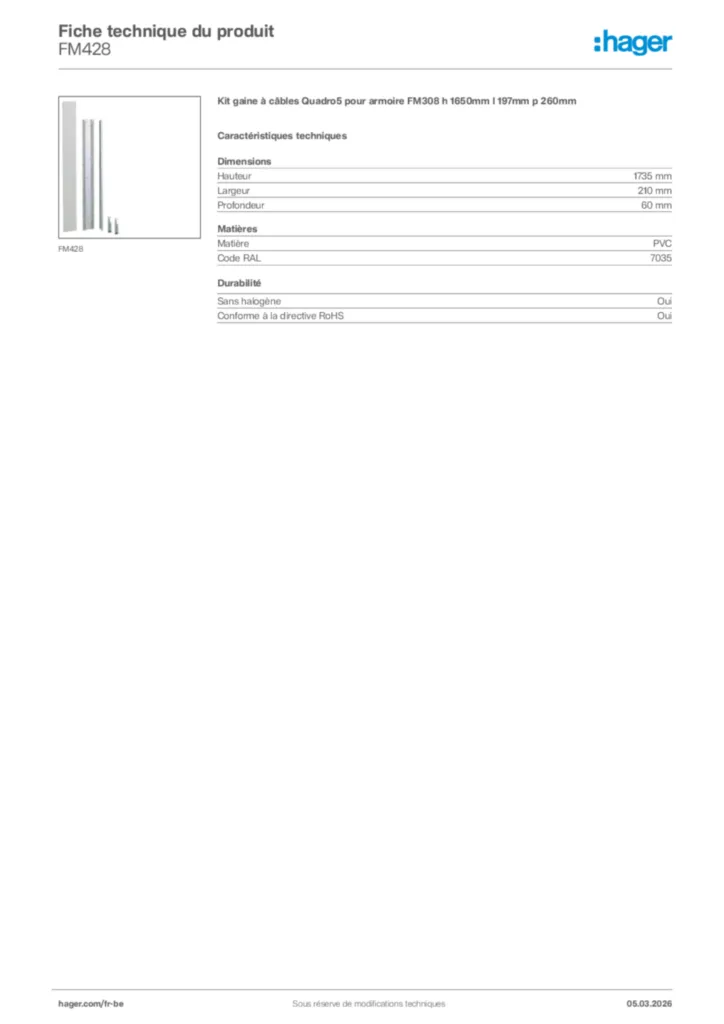 Image Hager Fiche technique du produit FM428 | Hager Belgique