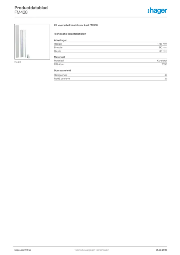 Afbeelding Hager Productdatablad FM428 | Hager Belgium