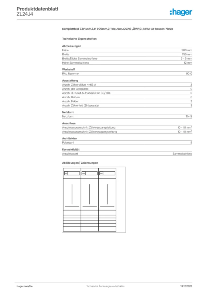 Bild Hager Produktdatenblatt ZL24J4 | Hager Deutschland