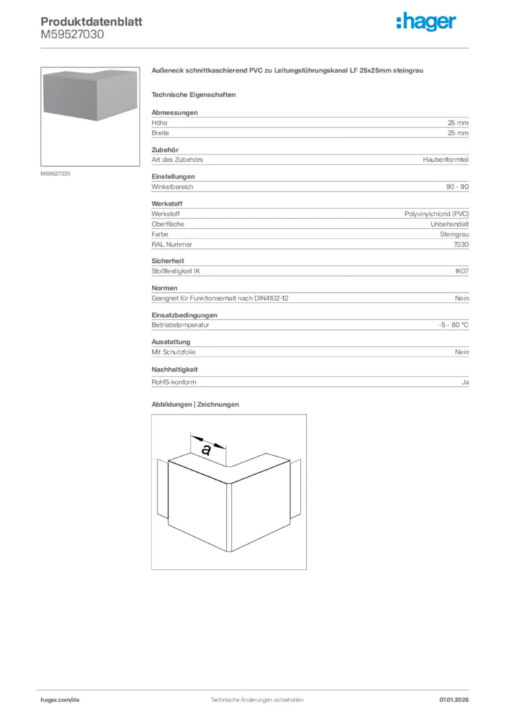 Bild Hager Produktdatenblatt M59527030 | Hager Deutschland