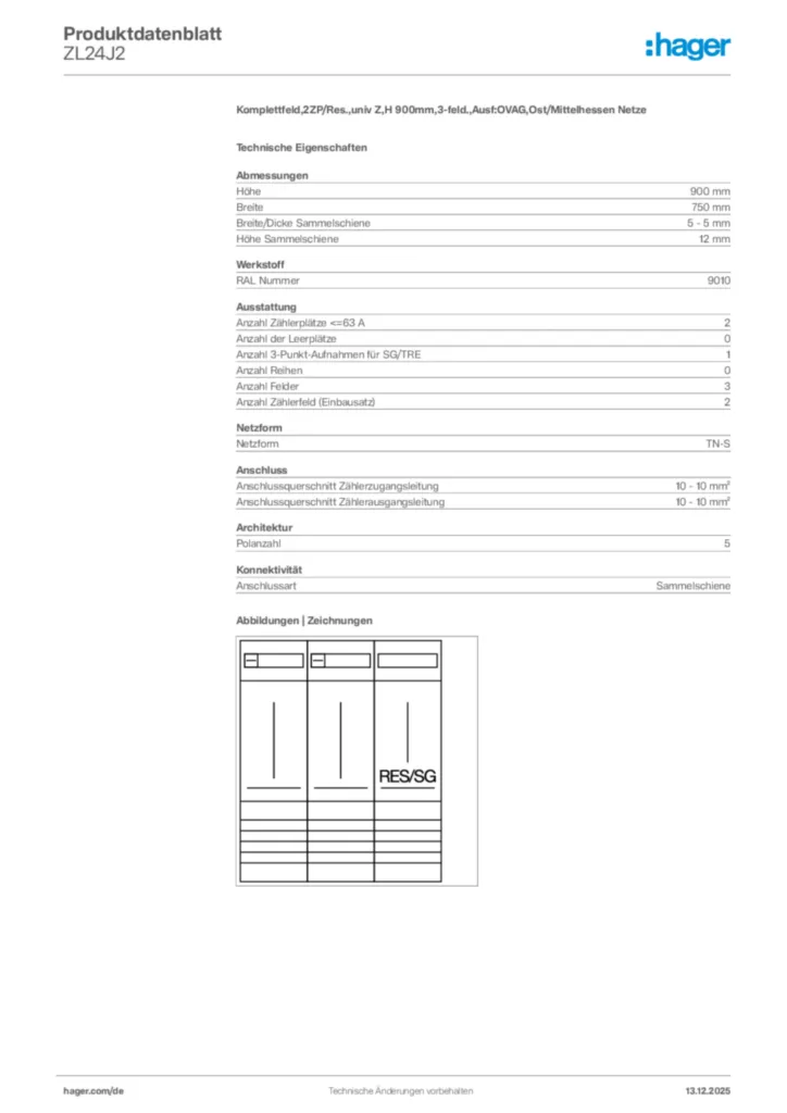 Bild Hager Produktdatenblatt ZL24J2 | Hager Deutschland
