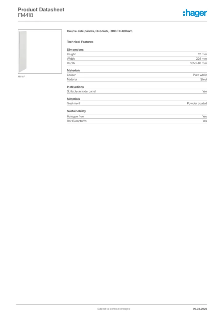 Image Hager Product data sheet FM418  | Hager Africa