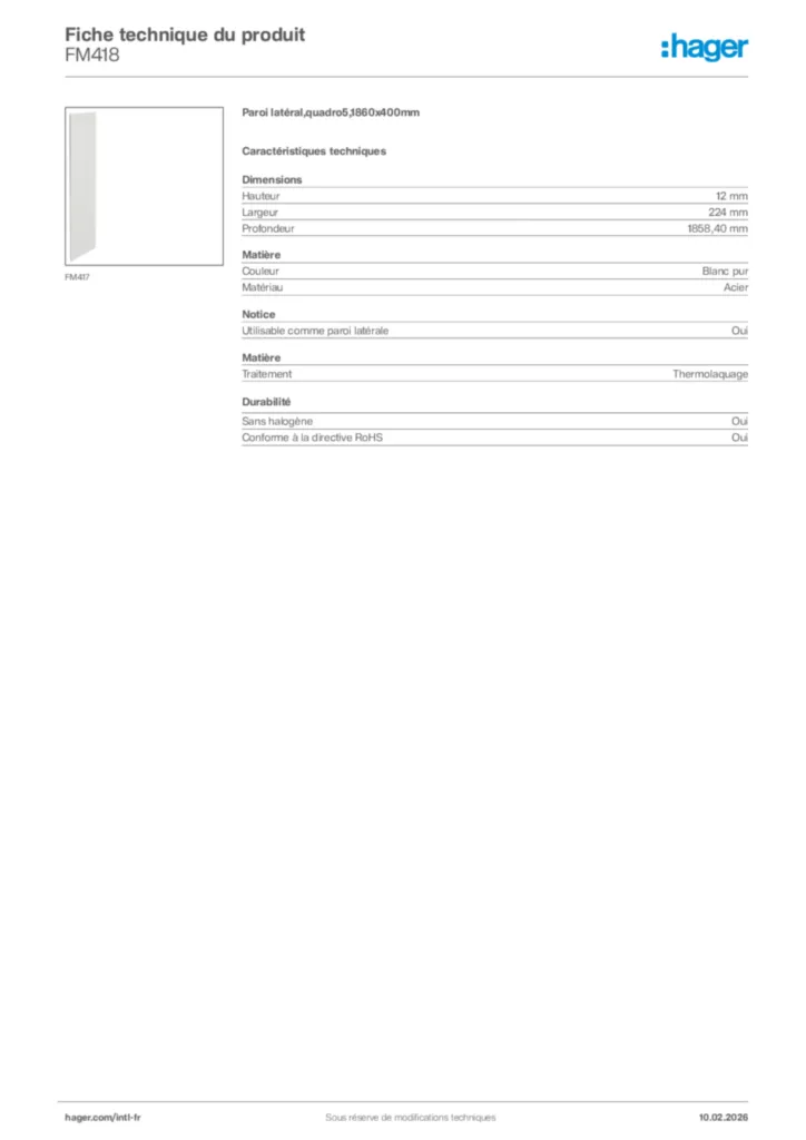 Image Hager Fiche technique du produit FM418 | Hager Afrique